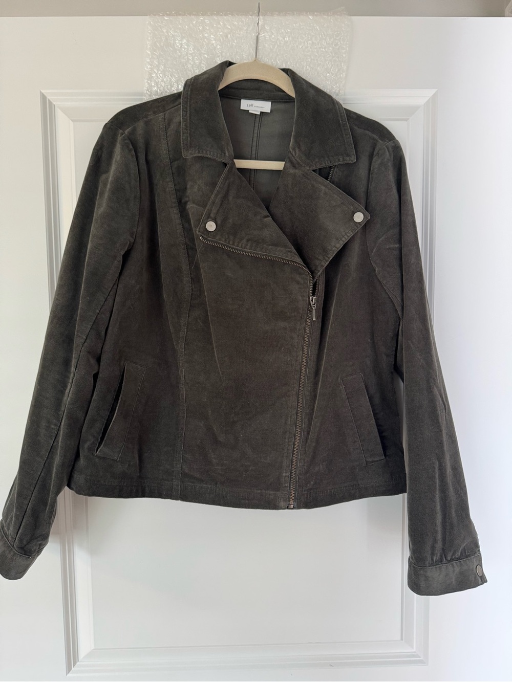 J. Jill Dark Green/gray fine wale corduroy Asymmetrical Zip Jacket